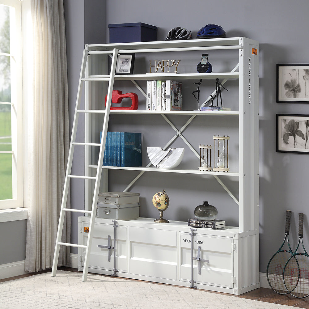 ACME Cargo White Bookcase with Ladder Model 39882