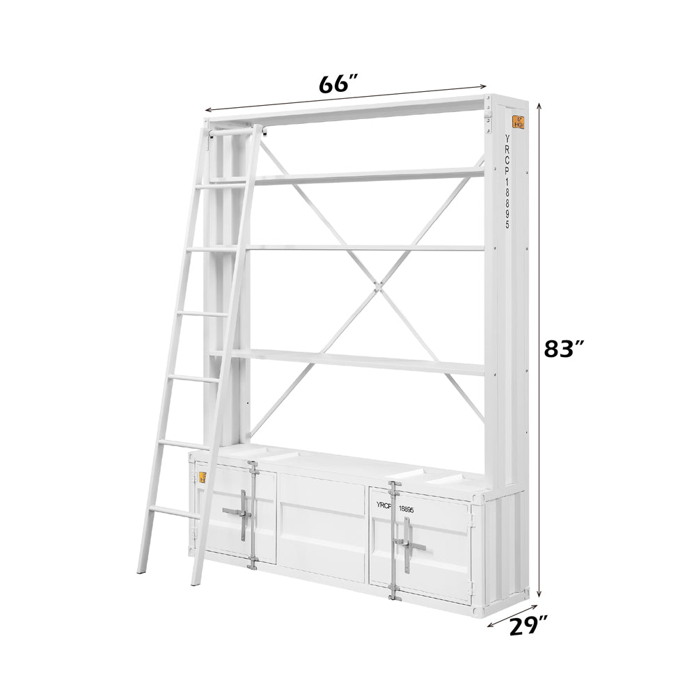 ACME Cargo White Bookcase with Ladder Model 39882