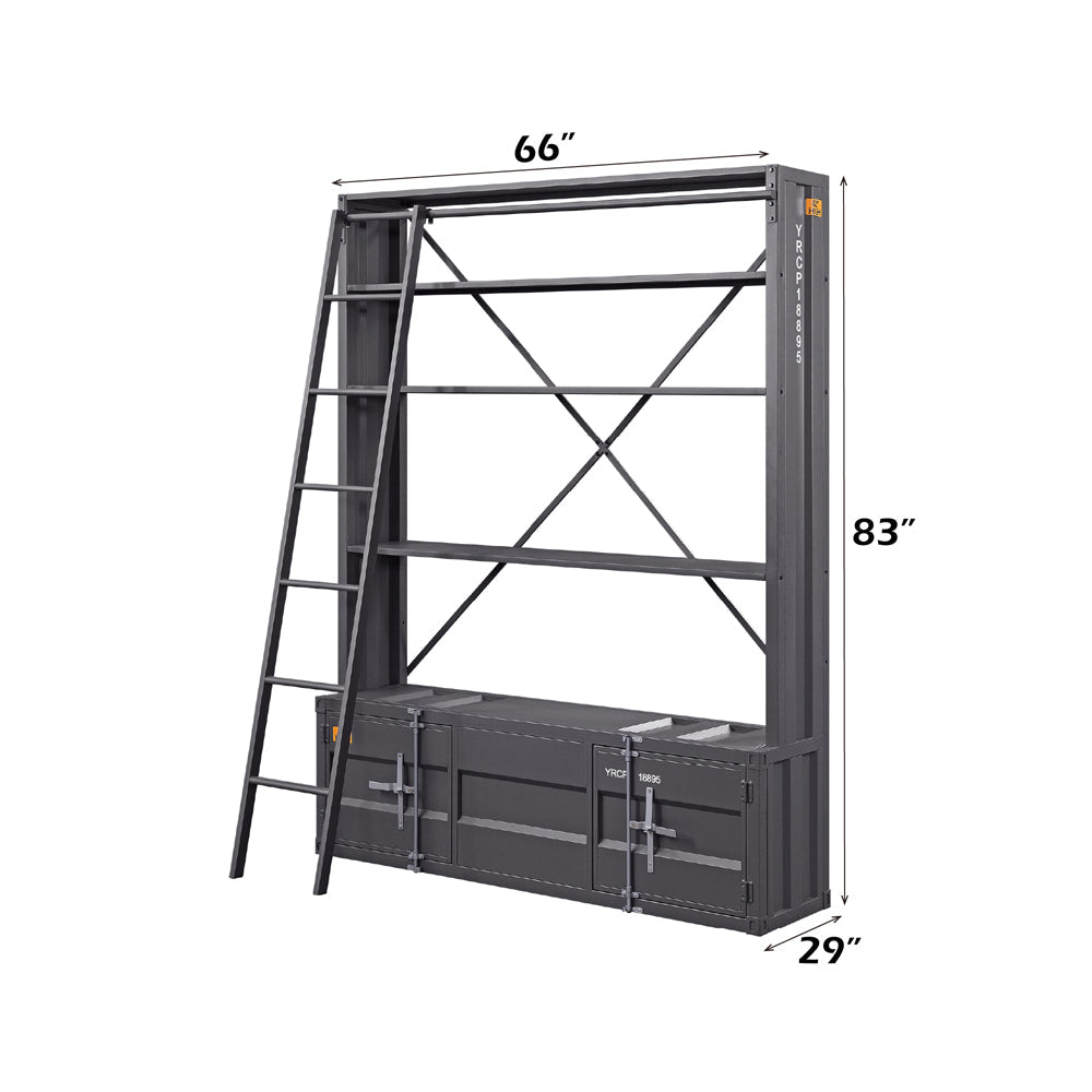 ACME Cargo Gunmetal Bookcase with Ladder Model 39887