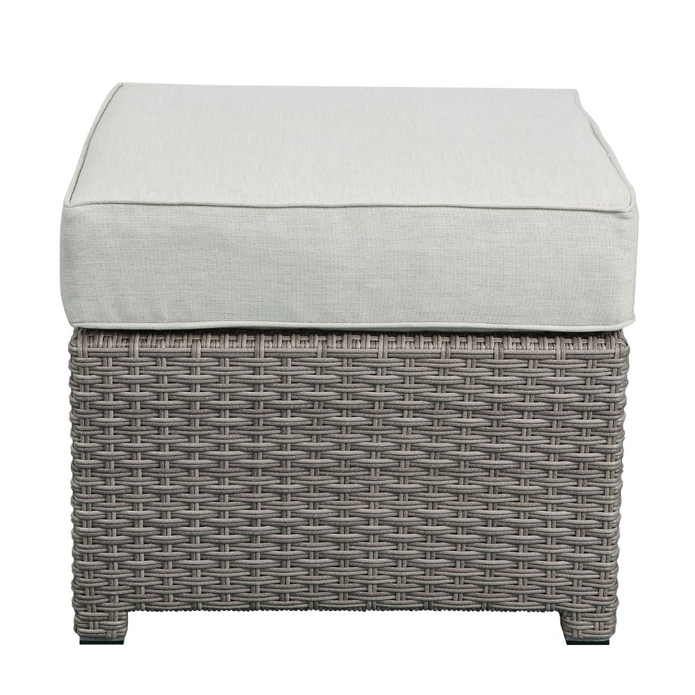 ACME Salena Beige Fabric & Gray Wicker Patio Sofa with 2 Pillows & Ottoman Model 45015