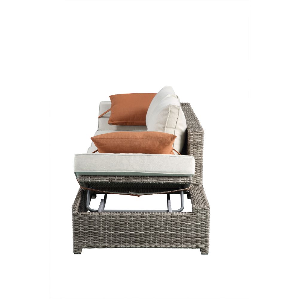 ACME Salena Beige Fabric & Gray Wicker Patio Sofa with 2 Pillows & Ottoman Model 45015