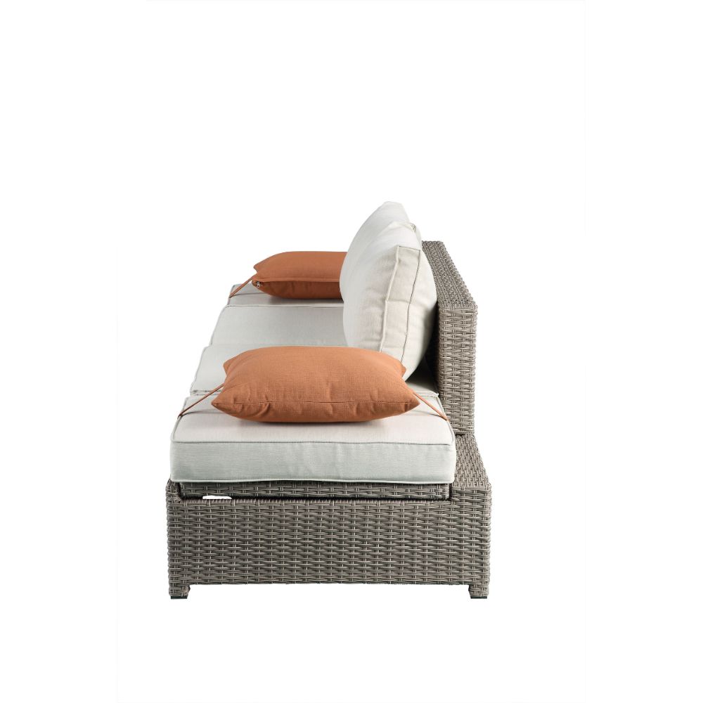 ACME Salena Beige Fabric & Gray Wicker Patio Sofa with 2 Pillows & Ottoman Model 45015