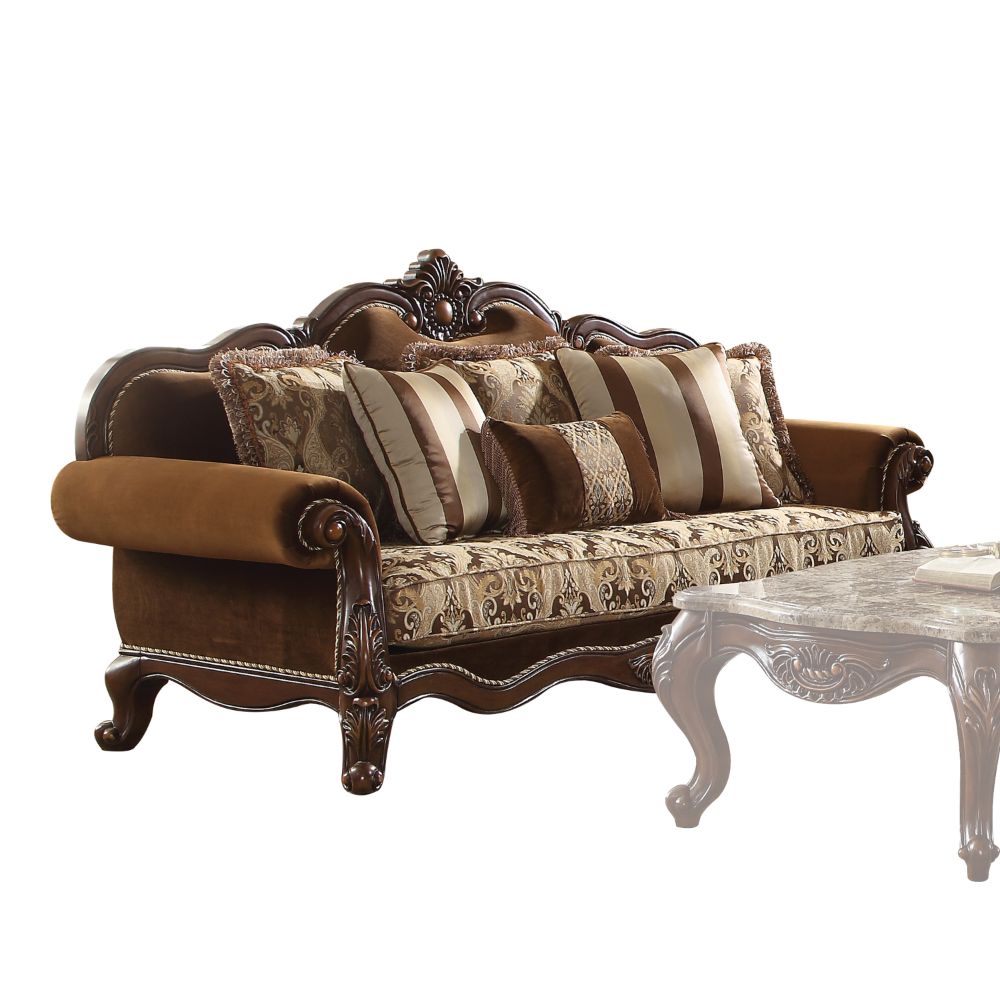 ACME Jardena Fabric & Cherry Oak Sofa with 6 Pillows(Same LV01591) Model 50655
