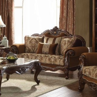 ACME Jardena Fabric & Cherry Oak Loveseat with 4 Pillows(Same LV01592) Model 50656