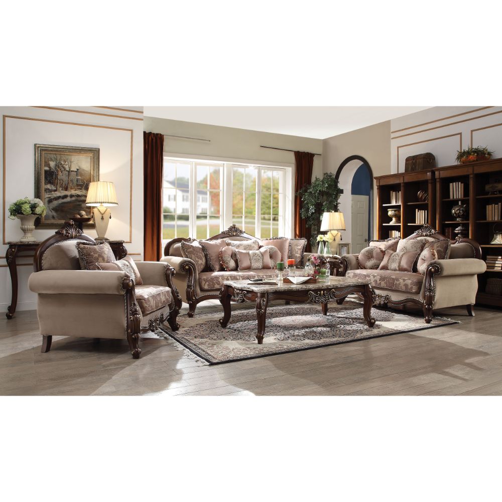ACME Mehadi Velvet & Walnut Sofa with 8 Pillows Model 50690