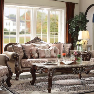 ACME Mehadi Velvet & Walnut Sofa with 8 Pillows Model 50690