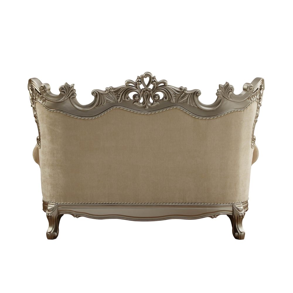 ACME Ranita Fabric & Champagne Loveseat with 6 Pillows Model 51041