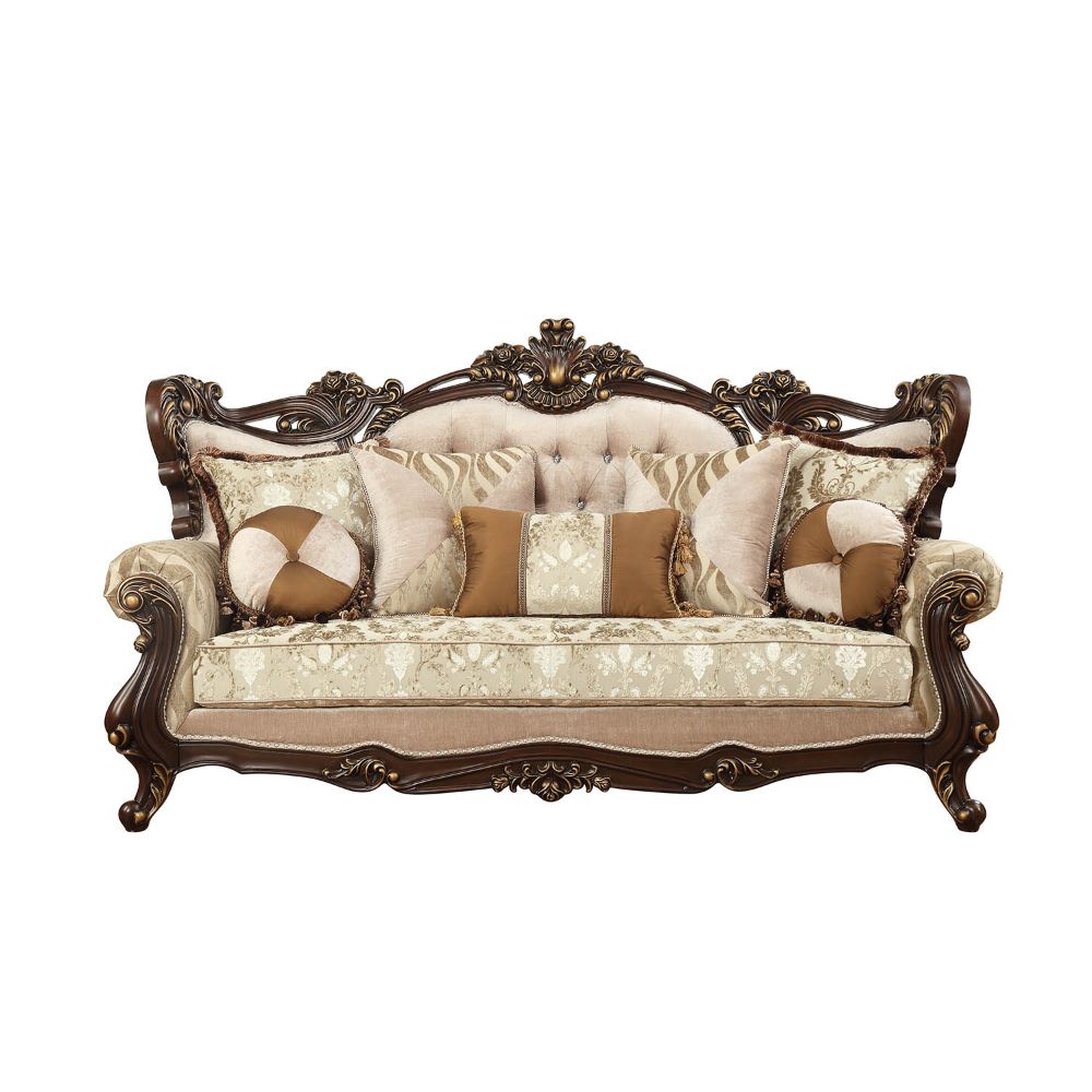 ACME Shalisa Fabric & Walnut Sofa with 7 Pillows(Same LV01585) Model 51050
