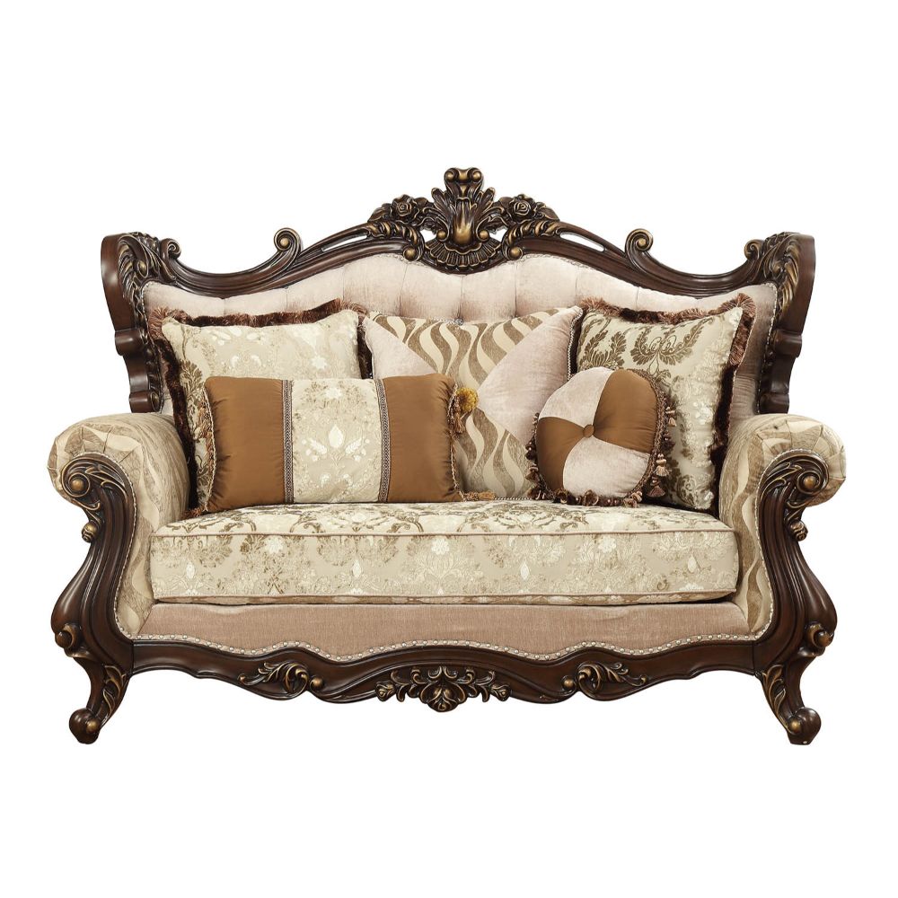 ACME Shalisa Fabric & Walnut Loveseat with 5 Pillows(Same LV01586) Model 51051