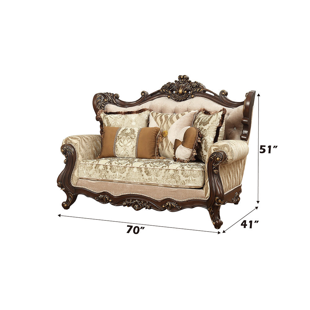 ACME Shalisa Fabric & Walnut Loveseat with 5 Pillows(Same LV01586) Model 51051