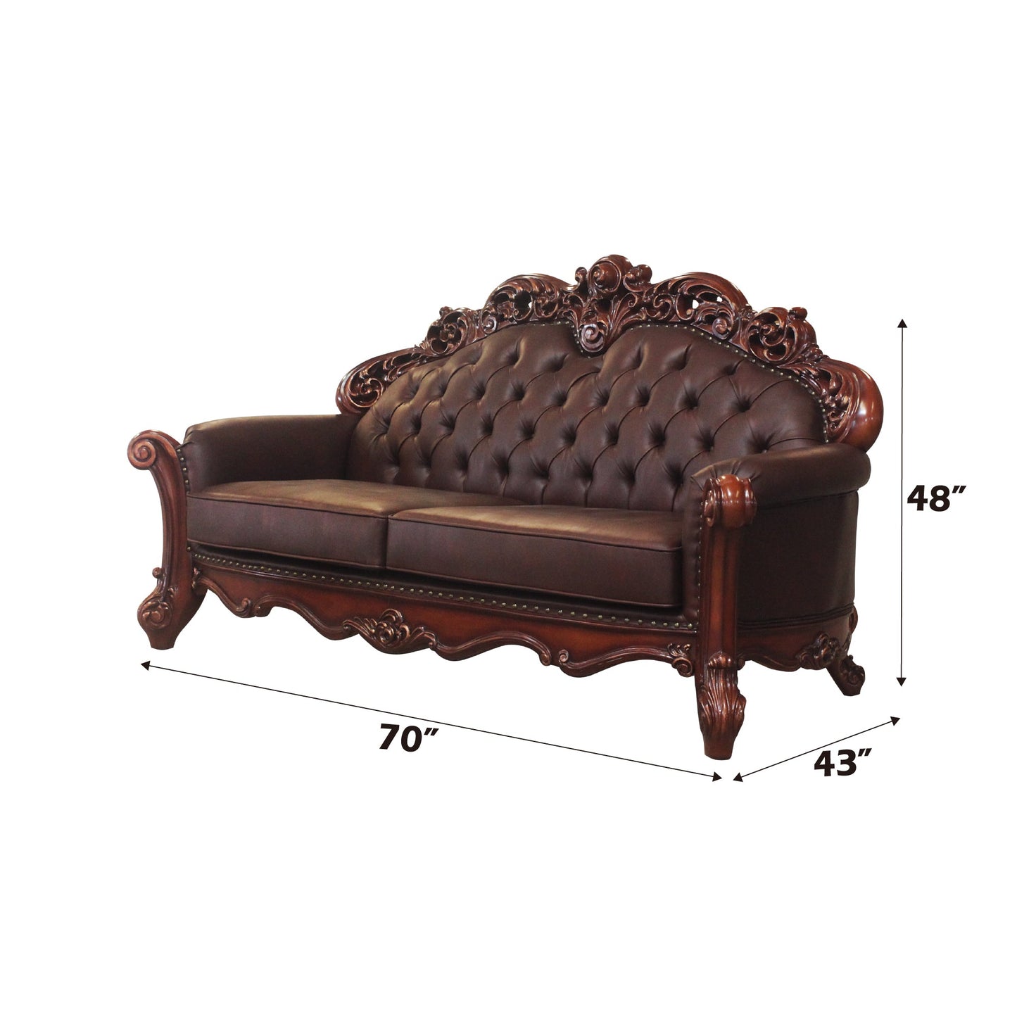 ACME Vendome Cherry Synthetic Leather & Cherry Loveseat with 3 Pillows Model 52002