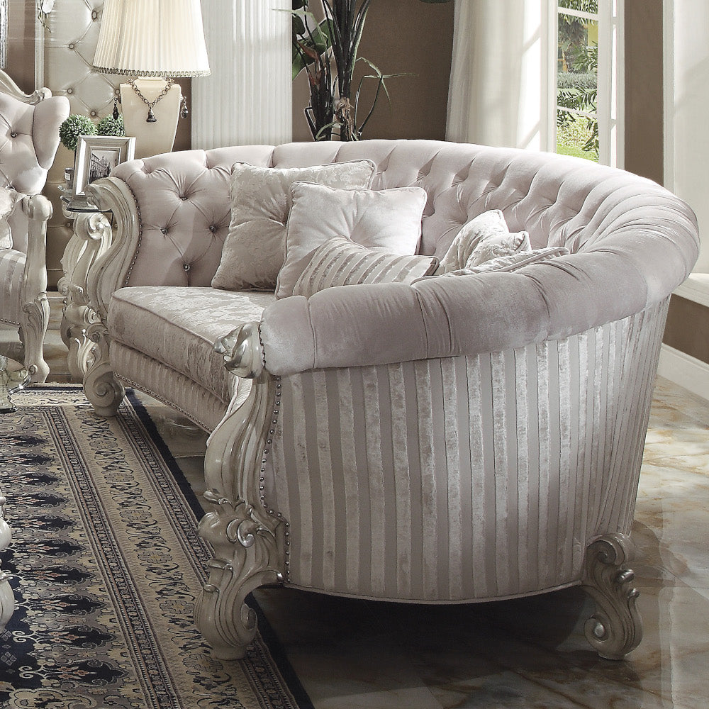 ACME Versailles Ivory Fabric & Bone White Sofa with 5 Pillows Model 52085
