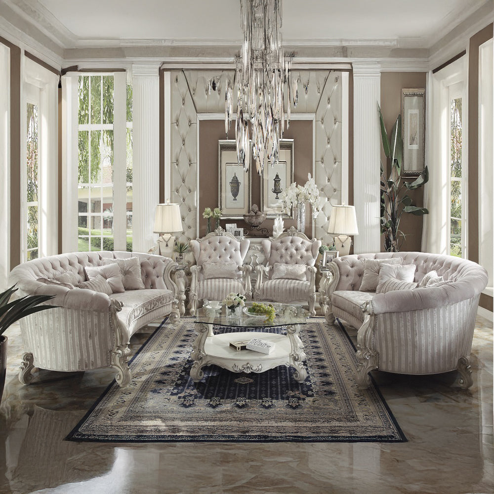 ACME Versailles Ivory Fabric & Bone White Sofa with 5 Pillows Model 52085