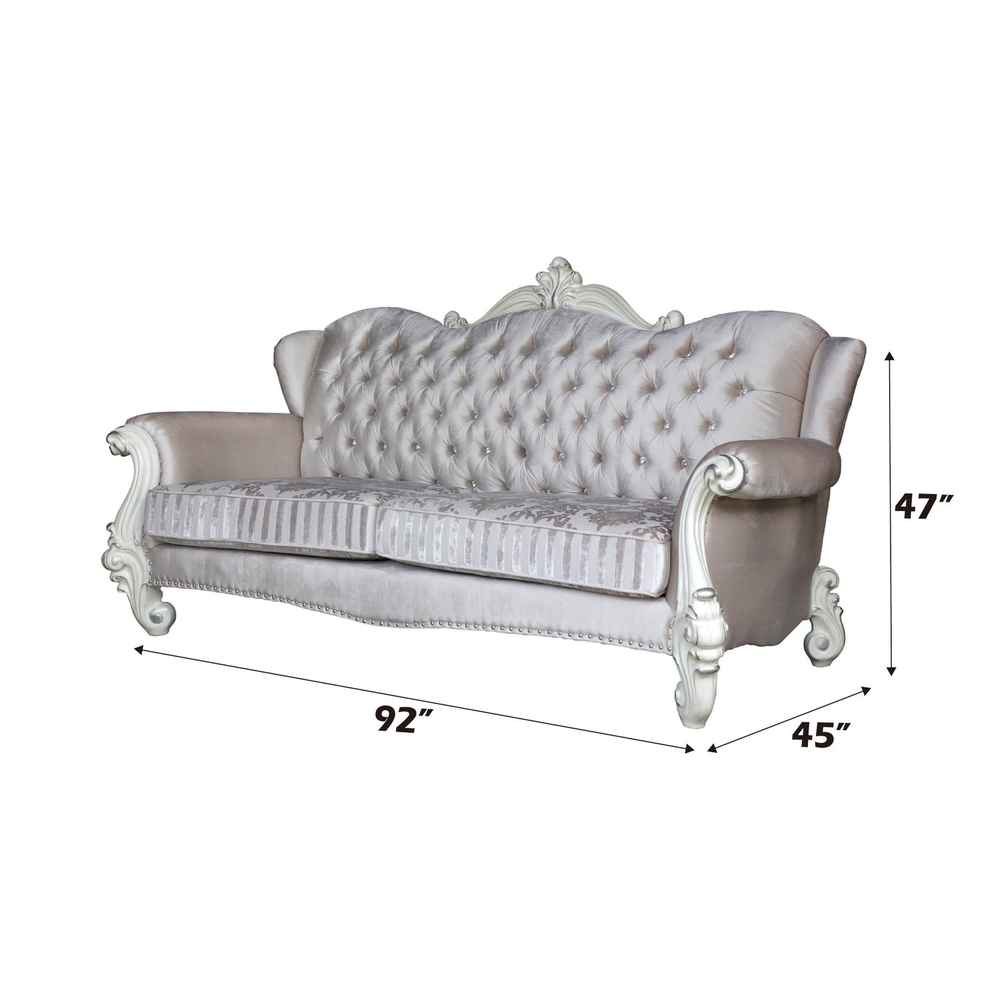 ACME Versailles Ivory Fabric & Bone White Sofa with 5 Pillows Model 52105