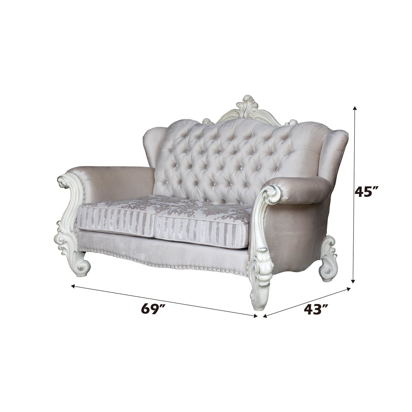 ACME Versailles Ivory Fabric & Bone White Loveseat with 3 Pillows Model 52106