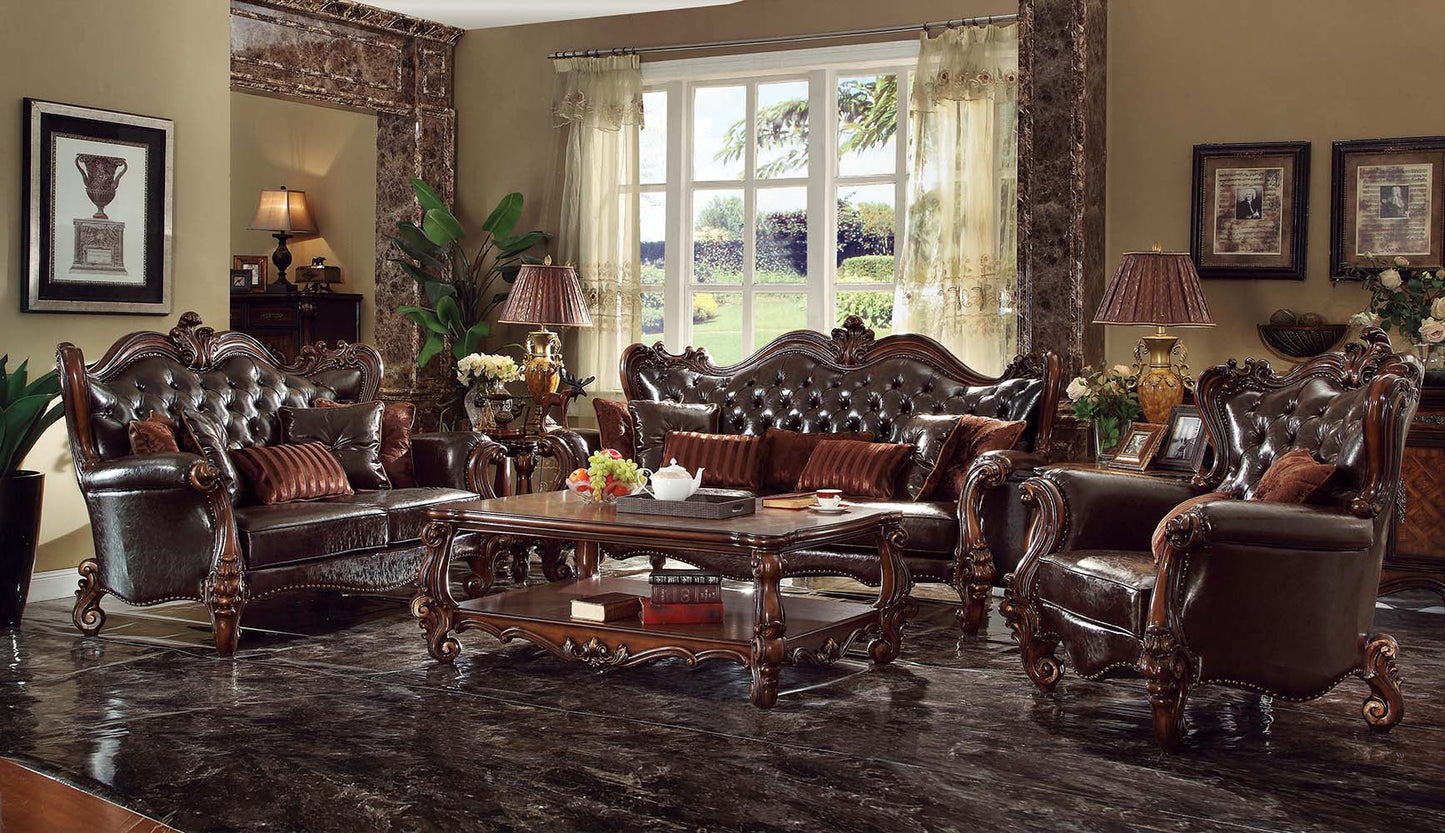 ACME Versailles Two Tone Dark Brown Synthetic Leather & Cherry Oak Loveseat with 5 Pillows Model 52121