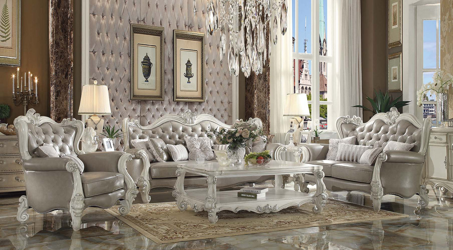 ACME Versailles Vintage Gray Synthetic Leather & Bone White Sofa with 7 Pillows Model 52125