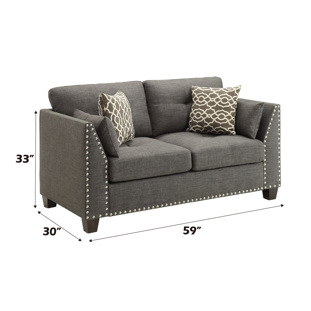 ACME Laurissa Light Charcoal Linen Loveseat with 4 Pillows Model 52406