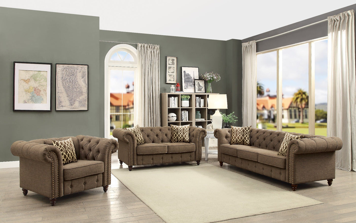 ACME Aurelia Brown Linen Sofa with 2 Pillows Model 52425
