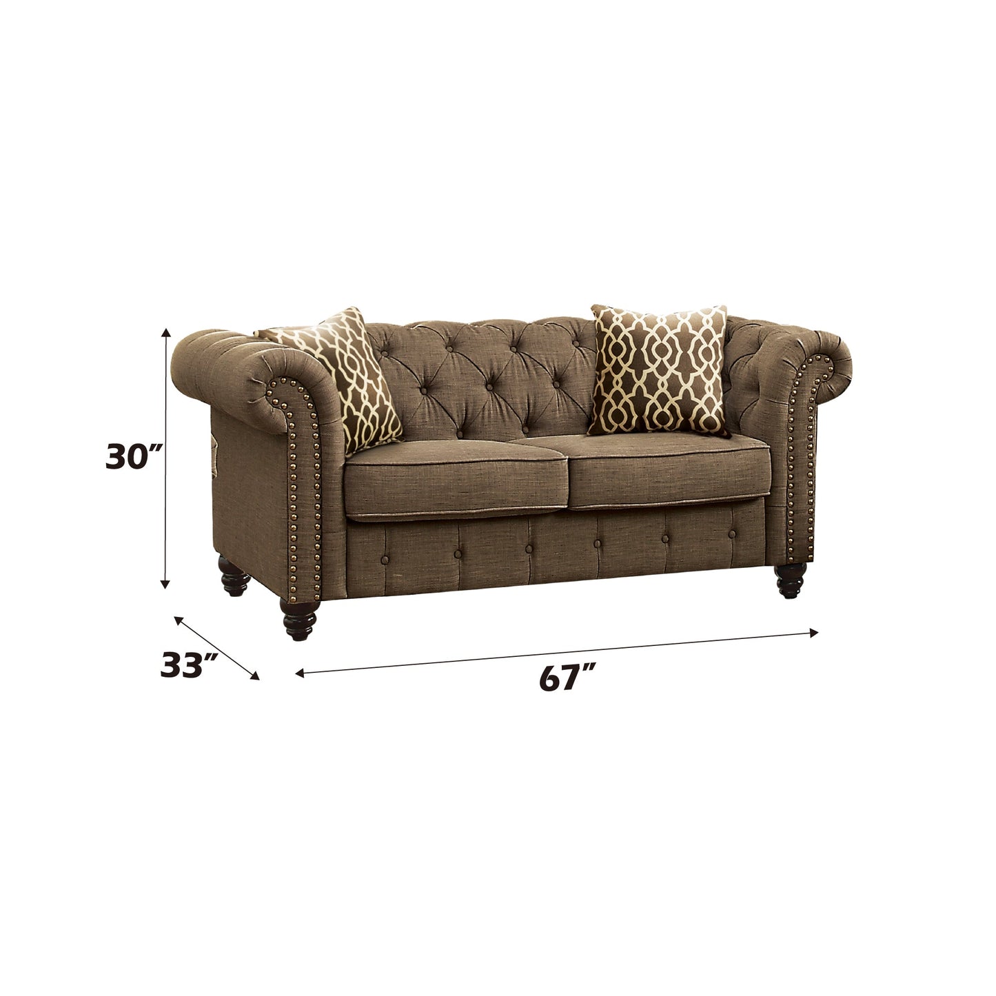 ACME Aurelia Brown Linen Loveseat with 2 Pillows Model 52426