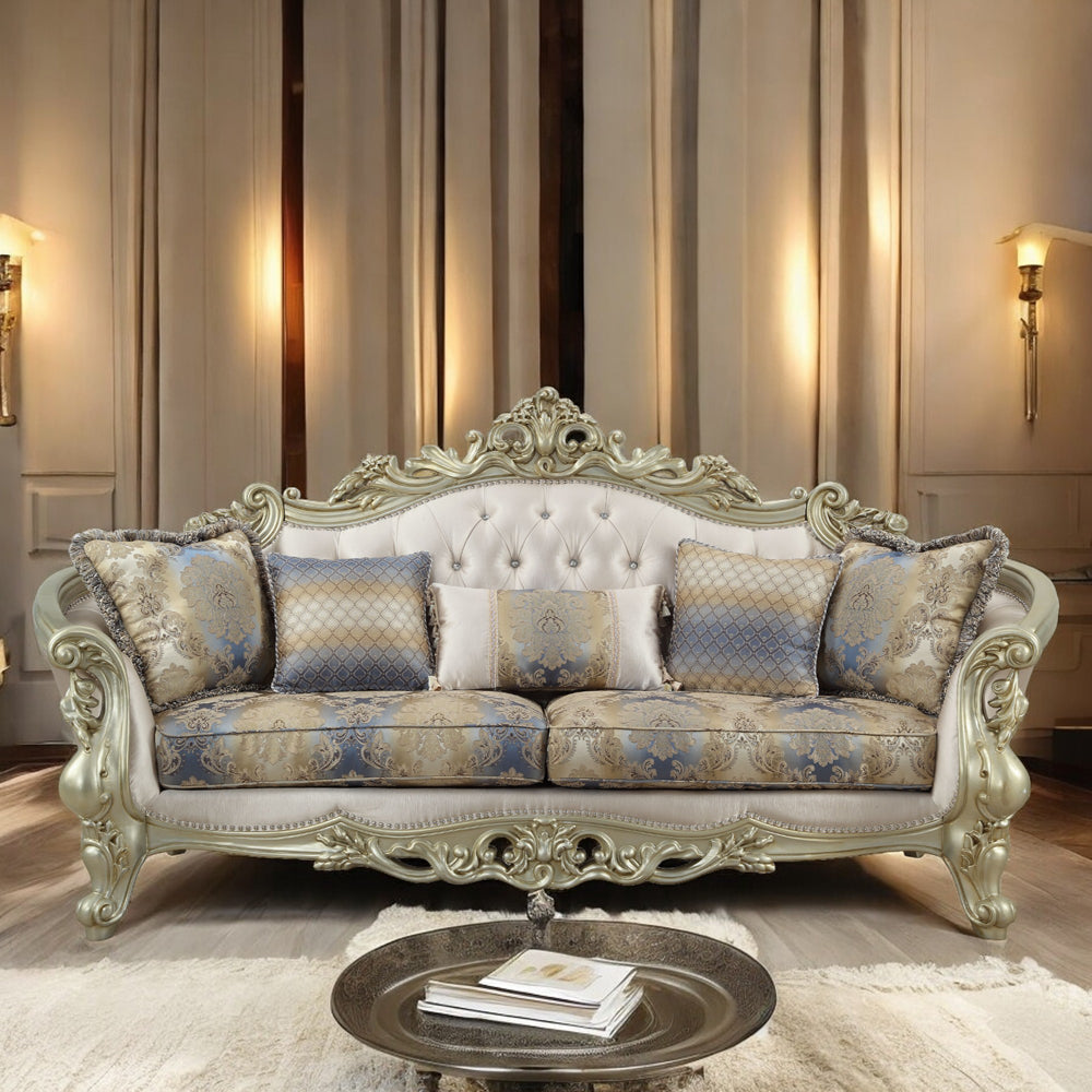 ACME Gorsedd Fabric & Golden Ivory Sofa with 5 Pillows Model 52440