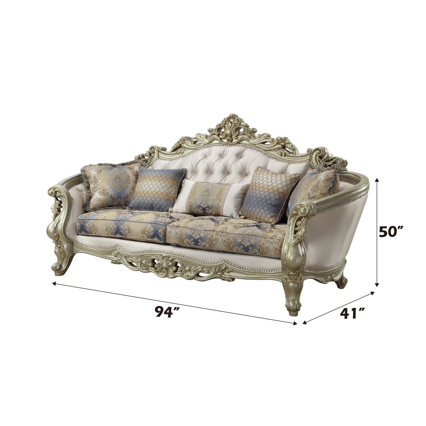 ACME Gorsedd Fabric & Golden Ivory Sofa with 5 Pillows Model 52440
