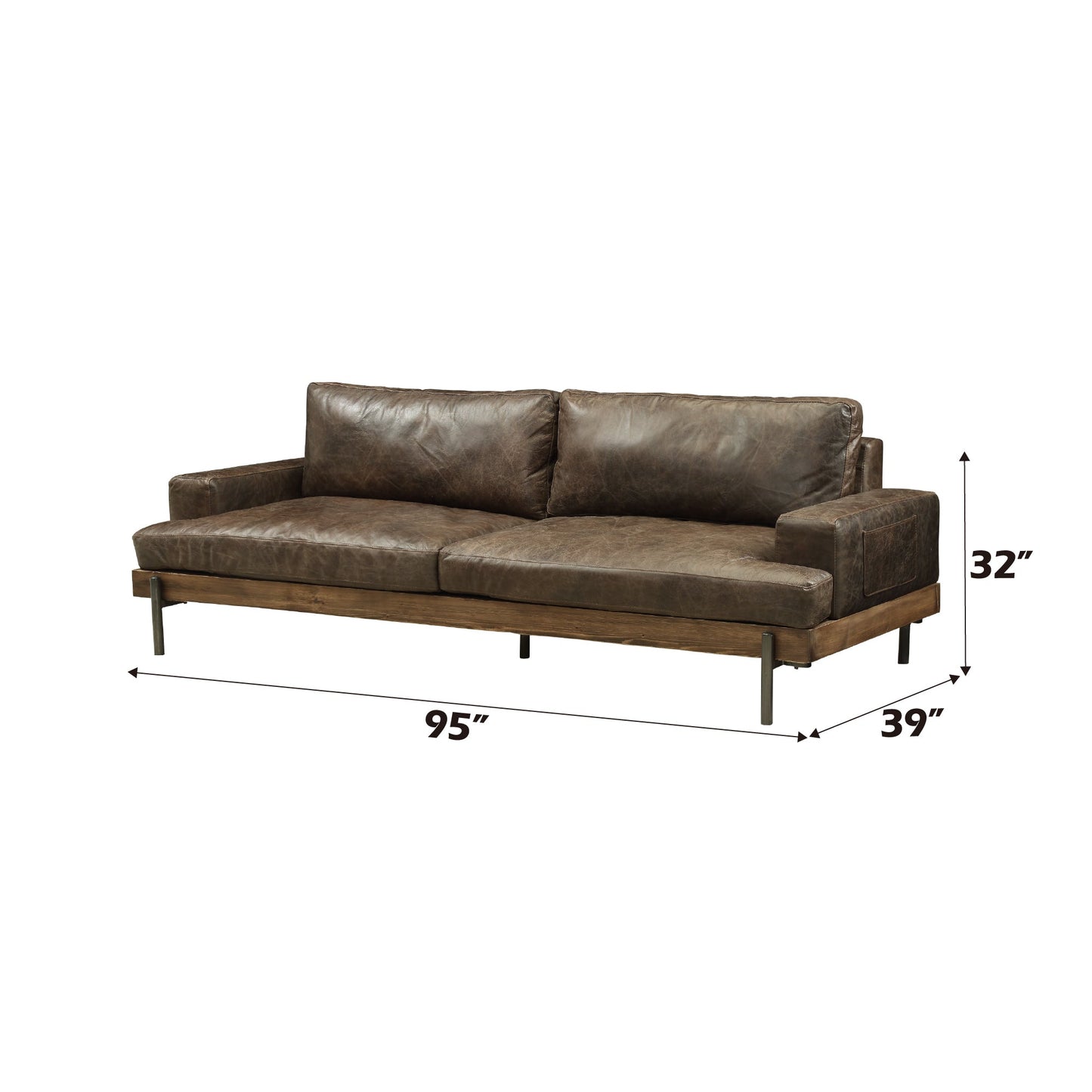 ACME Silchester Oak & Distress Chocolate Top Grain Leather Sofa Model 52475