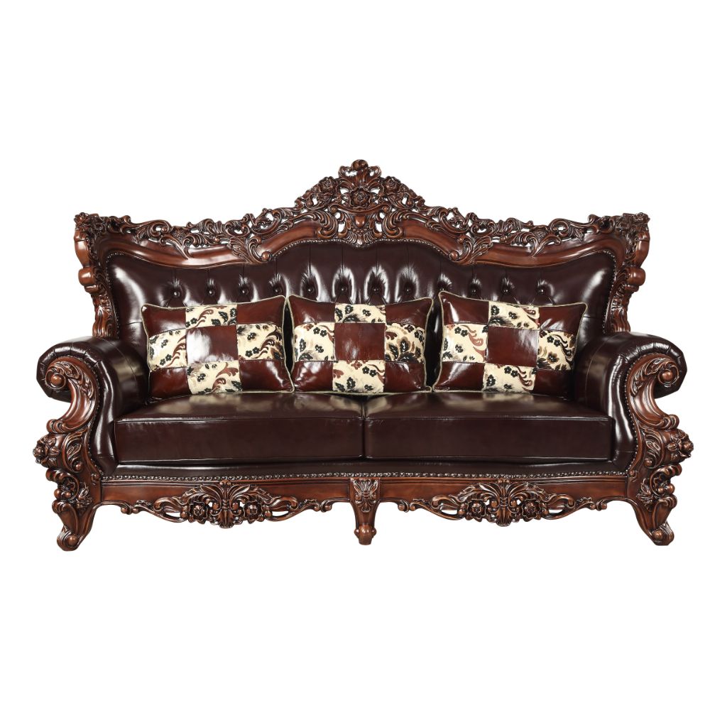 ACME Forsythia Espresso Top Grain Leather Match & Walnut Sofa Model 53070