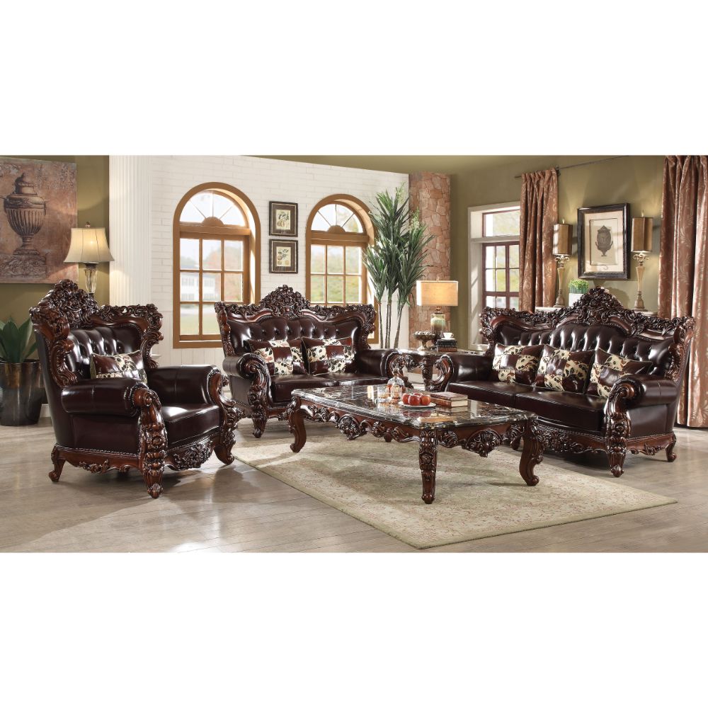 ACME Forsythia Espresso Top Grain Leather Match & Walnut Sofa Model 53070