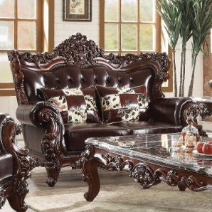 ACME Forsythia Espresso Top Grain Leather Match & Walnut Loveseat Model 53071