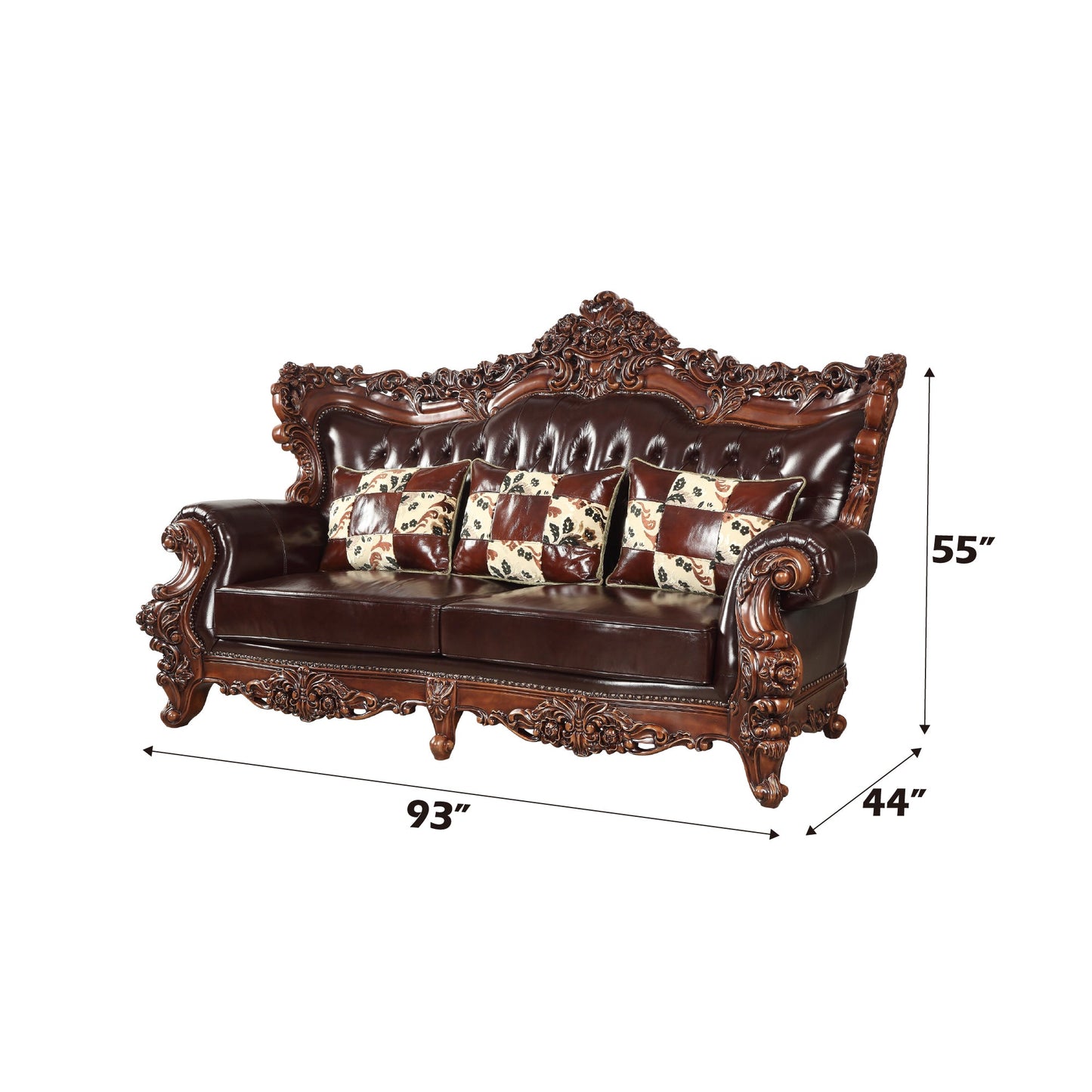 ACME Forsythia Espresso Top Grain Leather Match & Walnut Sofa Model 53070