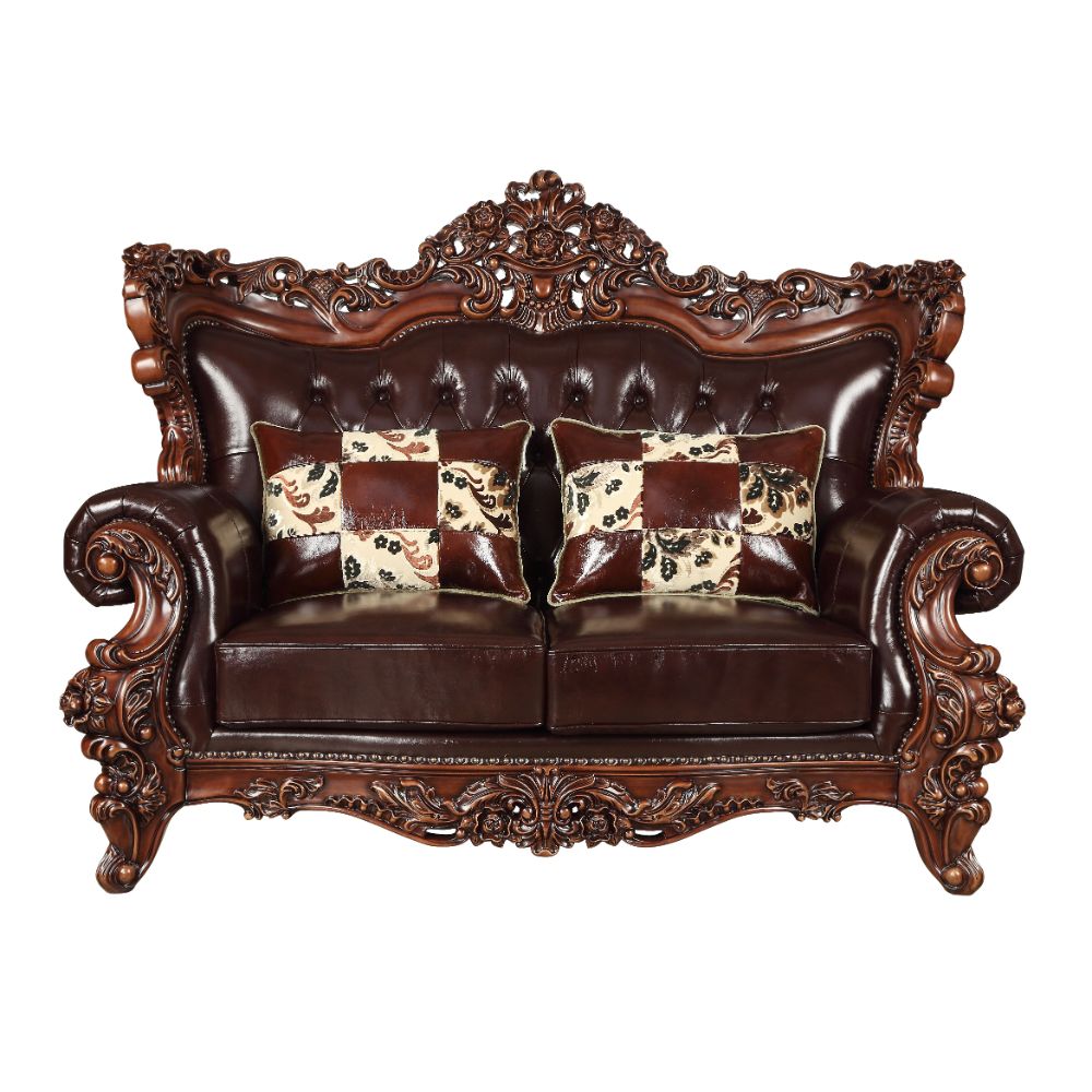 ACME Forsythia Espresso Top Grain Leather Match & Walnut Loveseat Model 53071