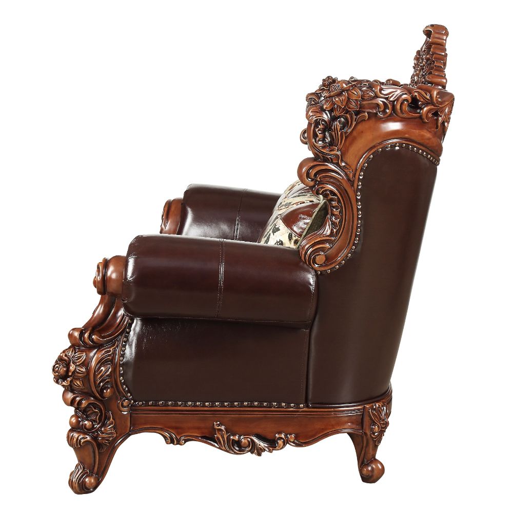 ACME Forsythia Espresso Top Grain Leather Match & Walnut Loveseat Model 53071