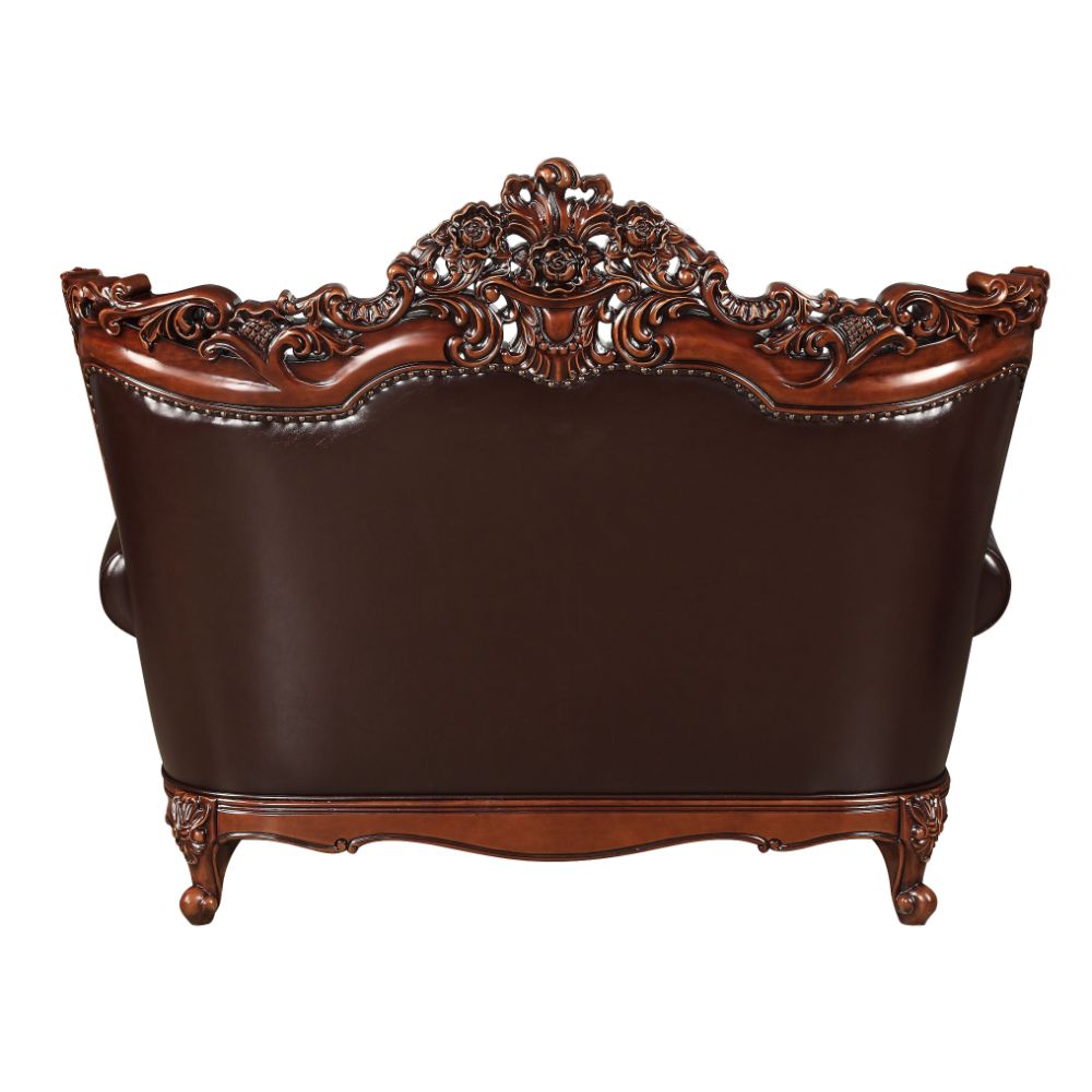ACME Forsythia Espresso Top Grain Leather Match & Walnut Loveseat Model 53071