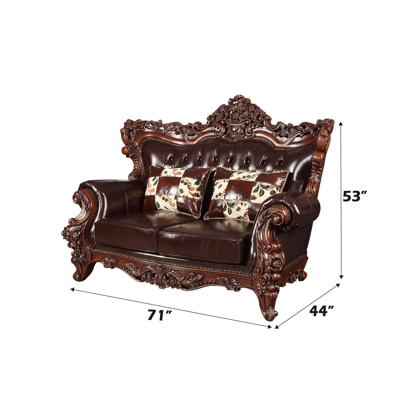 ACME Forsythia Espresso Top Grain Leather Match & Walnut Loveseat Model 53071