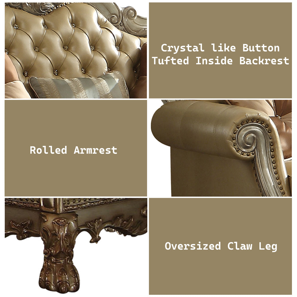 ACME Dresden Bone Synthetic Leather & Gold Patina Loveseat with 3 Pillows Model 53161