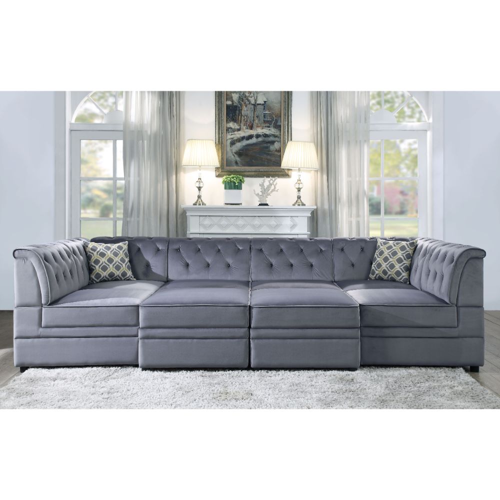 ACME Bois II Gray Velvet Modular Armless Chair Model 53305
