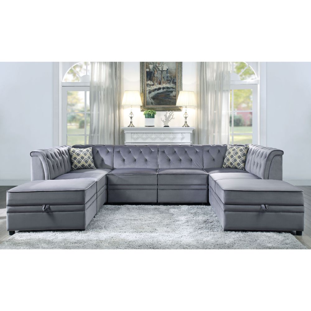 ACME Bois II Gray Velvet Modular Armless Chair Model 53305