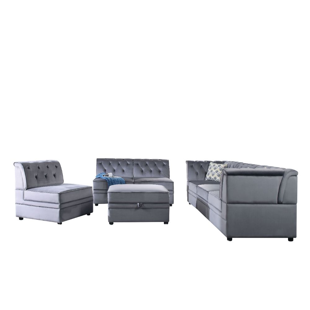 ACME Bois II Gray Velvet Modular Armless Chair Model 53305