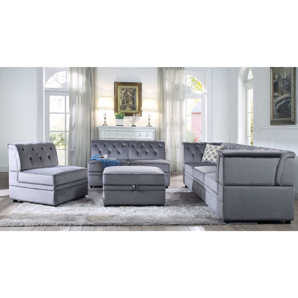 ACME Bois II Gray Velvet Modular Armless Chair Model 53305