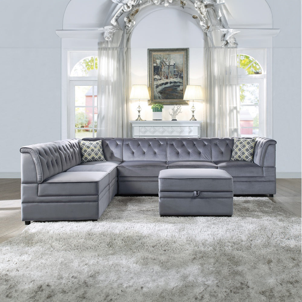 ACME Bois II Gray Velvet Ottoman with Storage Model 53307