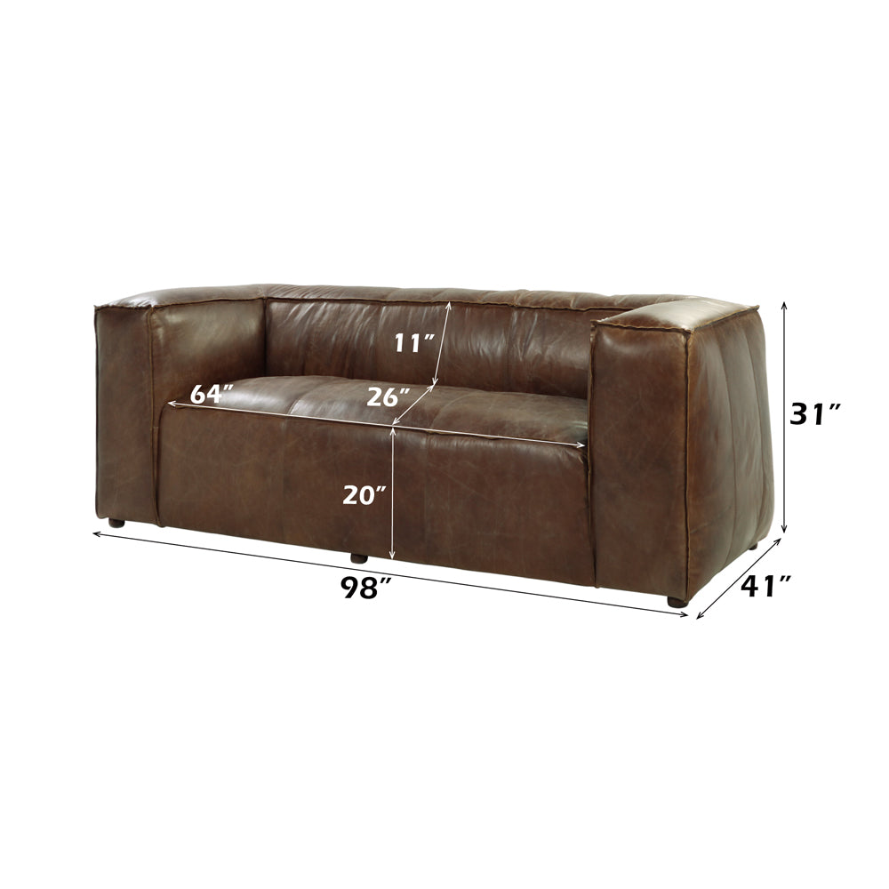 ACME Brancaster Retro Brown Top Grain Leather Sofa Model 53545
