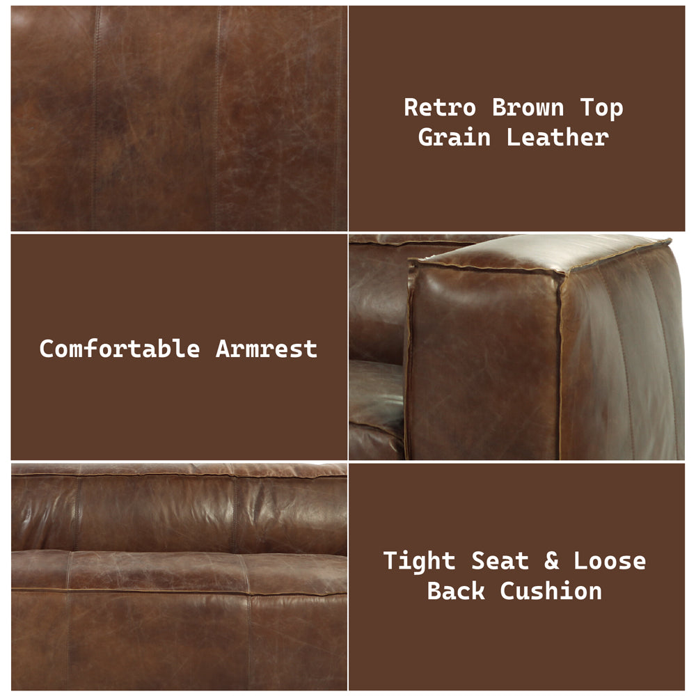 ACME Brancaster Retro Brown Top Grain Leather Sofa Model 53545
