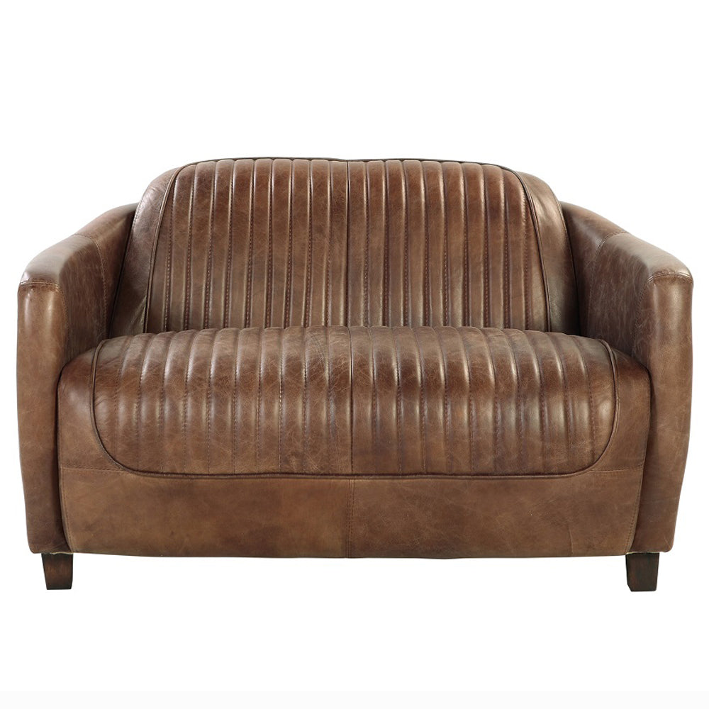 ACME Brancaster Retro Brown Top Grain Leather & Aluminum Loveseat Model 53546