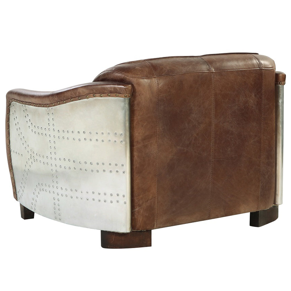 ACME Brancaster Retro Brown Top Grain Leather & Aluminum Loveseat Model 53546