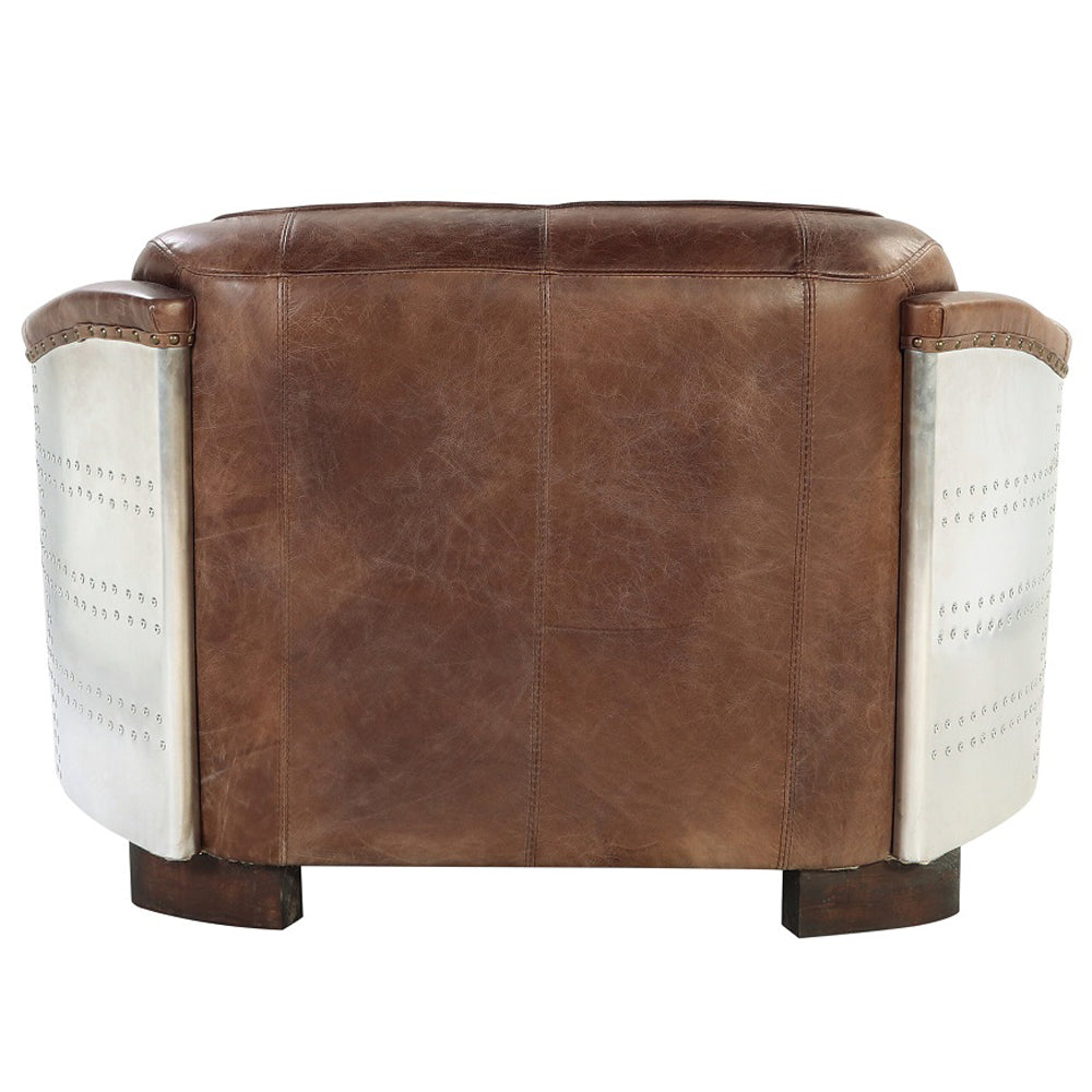 ACME Brancaster Retro Brown Top Grain Leather & Aluminum Loveseat Model 53546