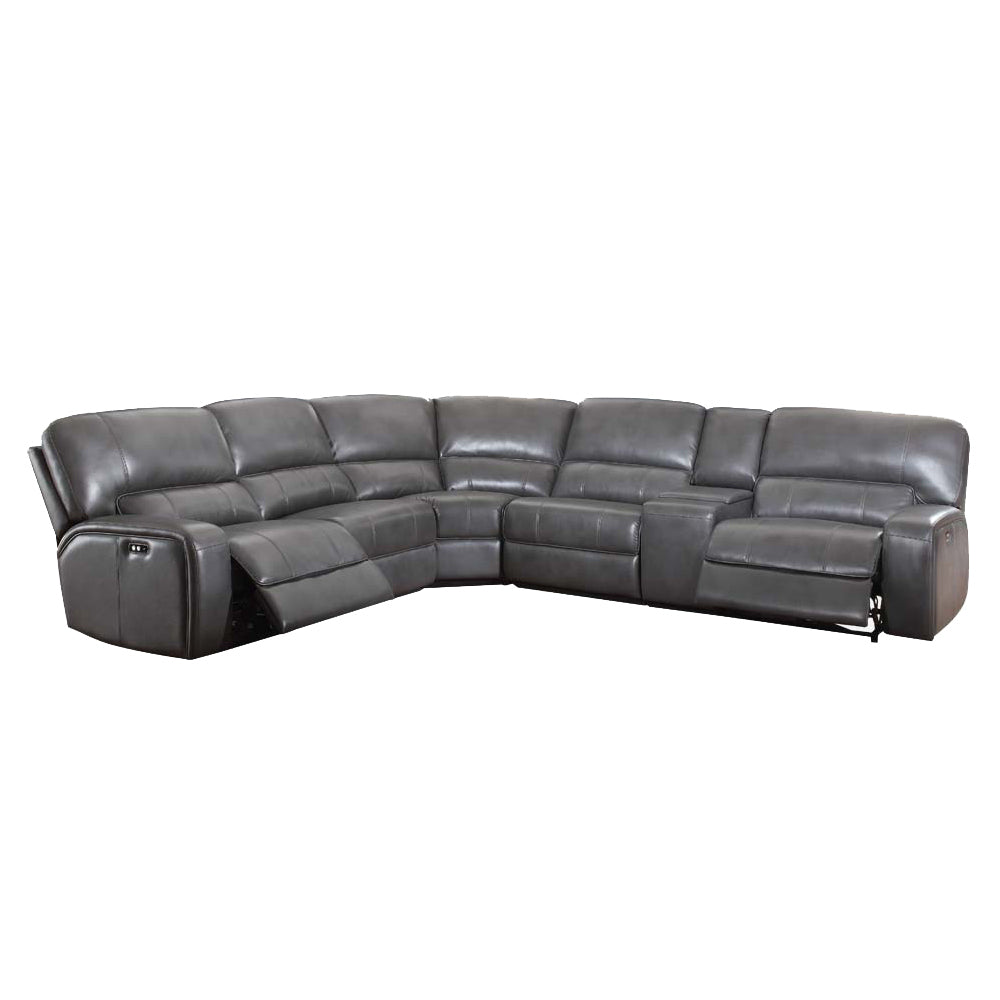ACME Saul Gray Leather Aire Power Motion Sectional Sofa Model LV53745