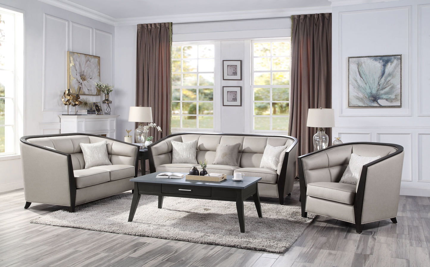 ACME Zemocryss Beige Fabric Loveseat with 2 Pillows Model 54236