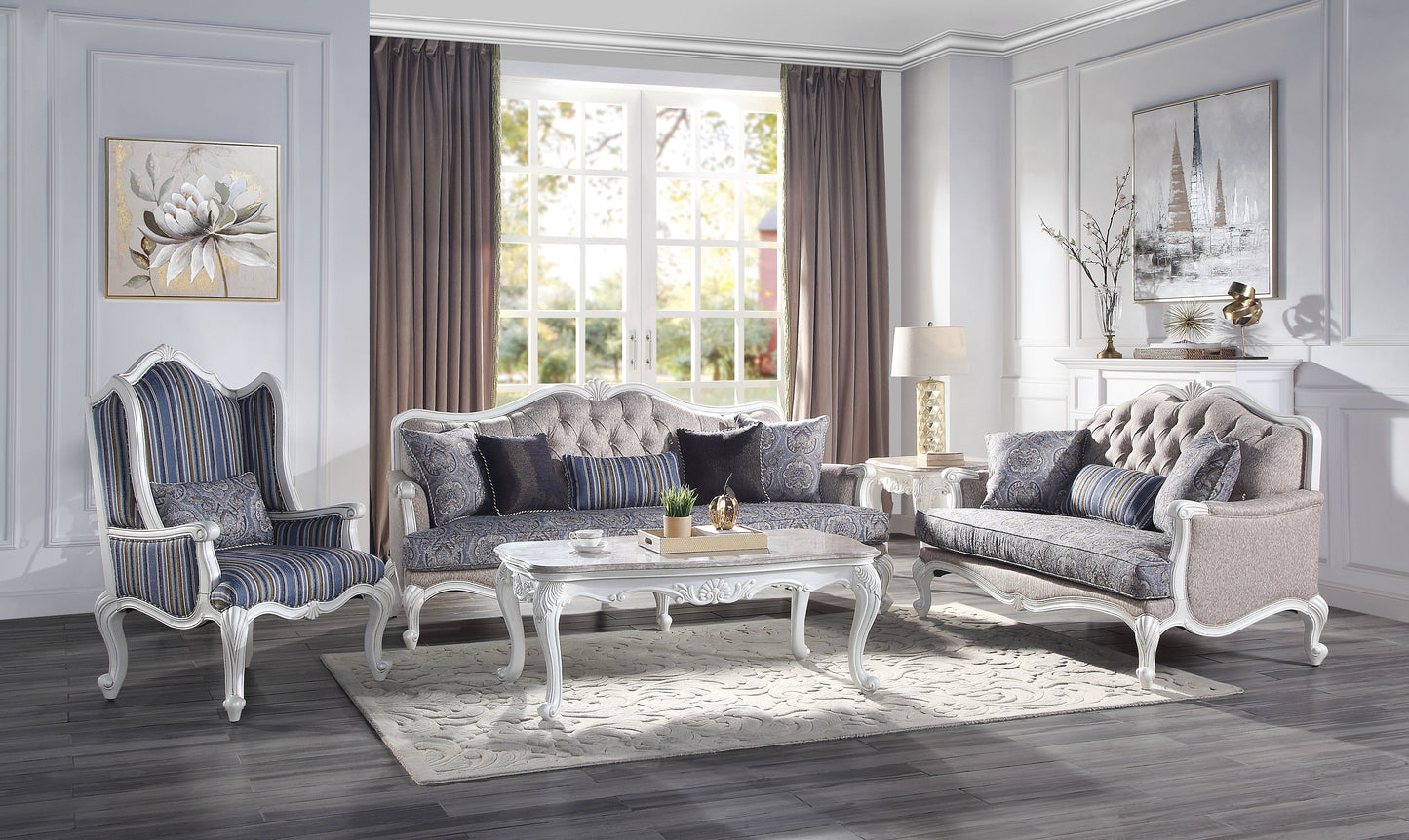 ACME Ciddrenar Fabric & White Sofa with 5 Pillows Model 54310