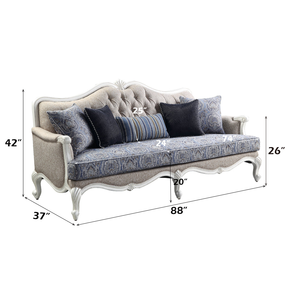 ACME Ciddrenar Fabric & White Sofa with 5 Pillows Model 54310